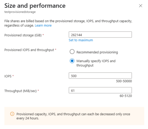 Azure Files Provisioned V2 size and performance limits